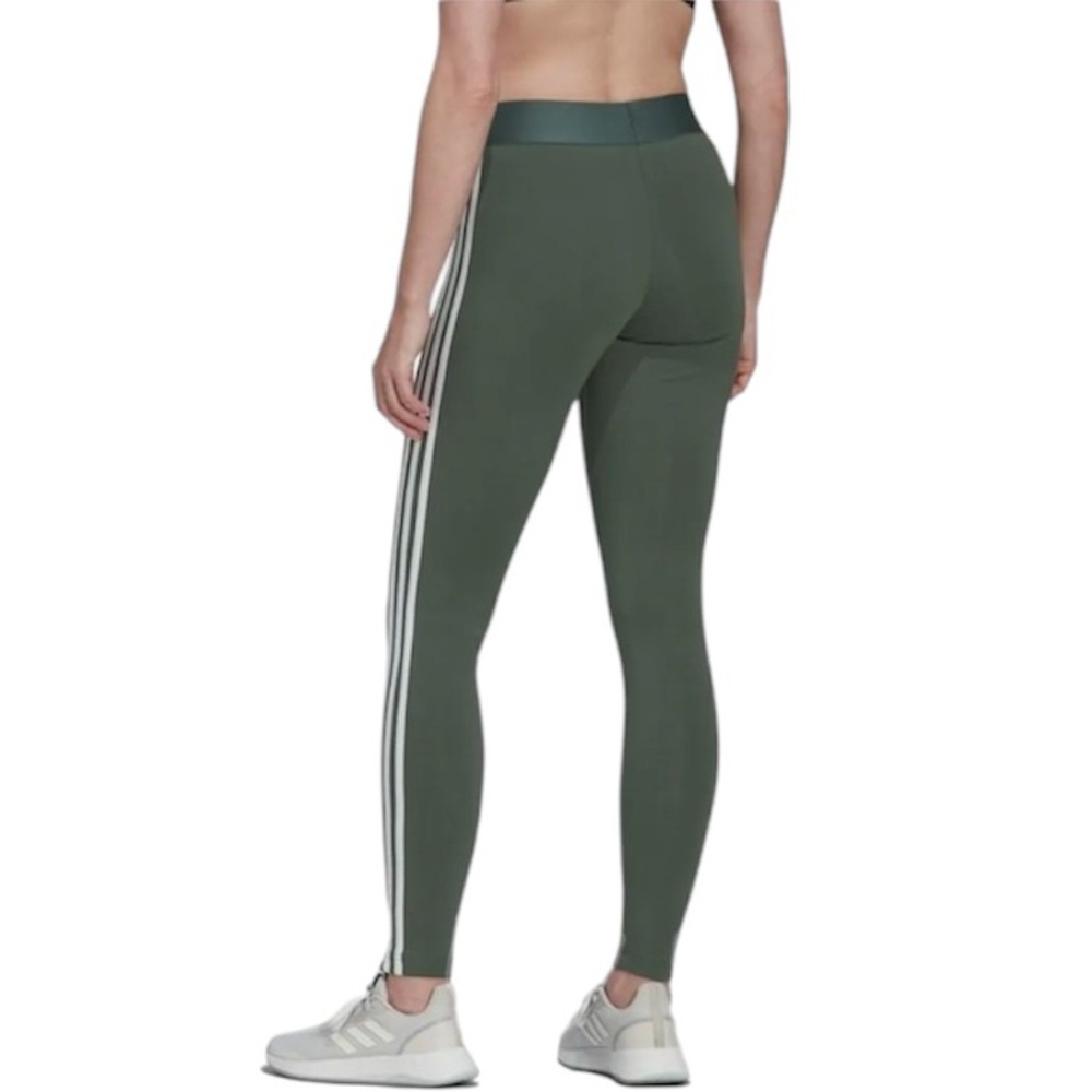 ADIDAS LEGGINGS 3-STRIPES - GREEN OXIDE/WHITE WOMEN, SIZE 3X - Picture 2 of 10